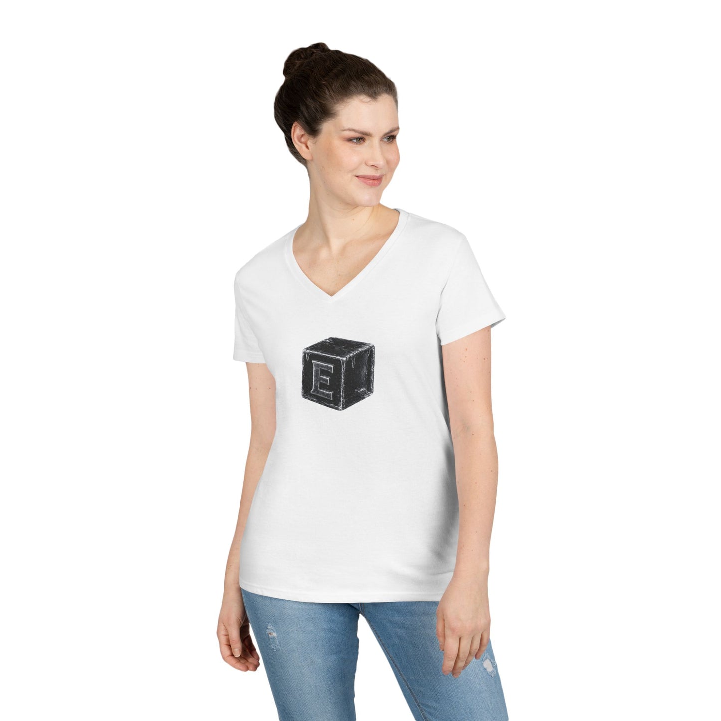 Women's V-Neck Tee — 3D Cube/ Ice-Cold Portrait
