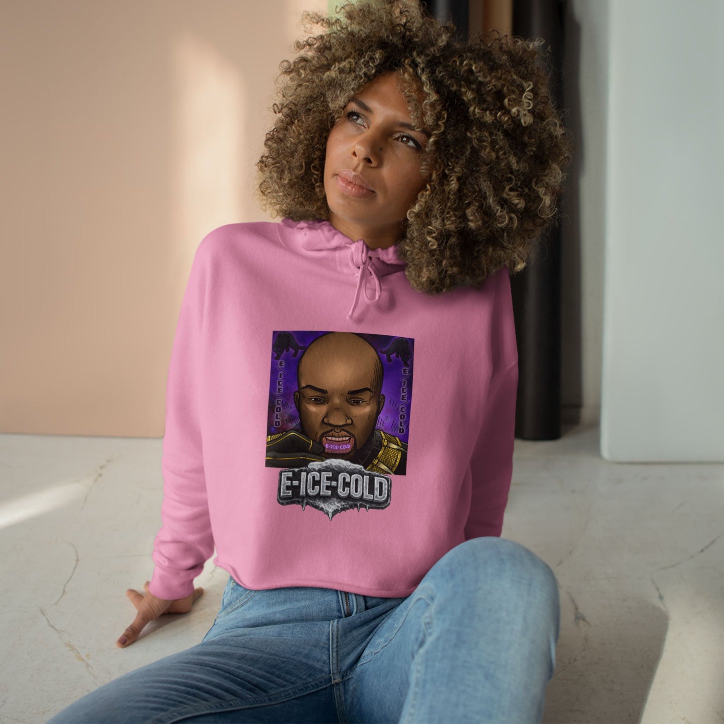 E-ICE-COLD Crop Hoodie – Graphic Rapper Portrait Streetwear