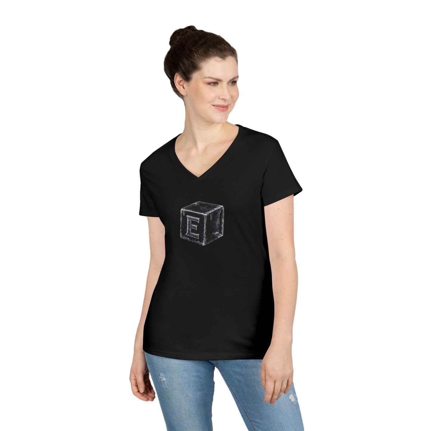 Women's V-Neck Tee — 3D Cube/ Ice-Cold Portrait