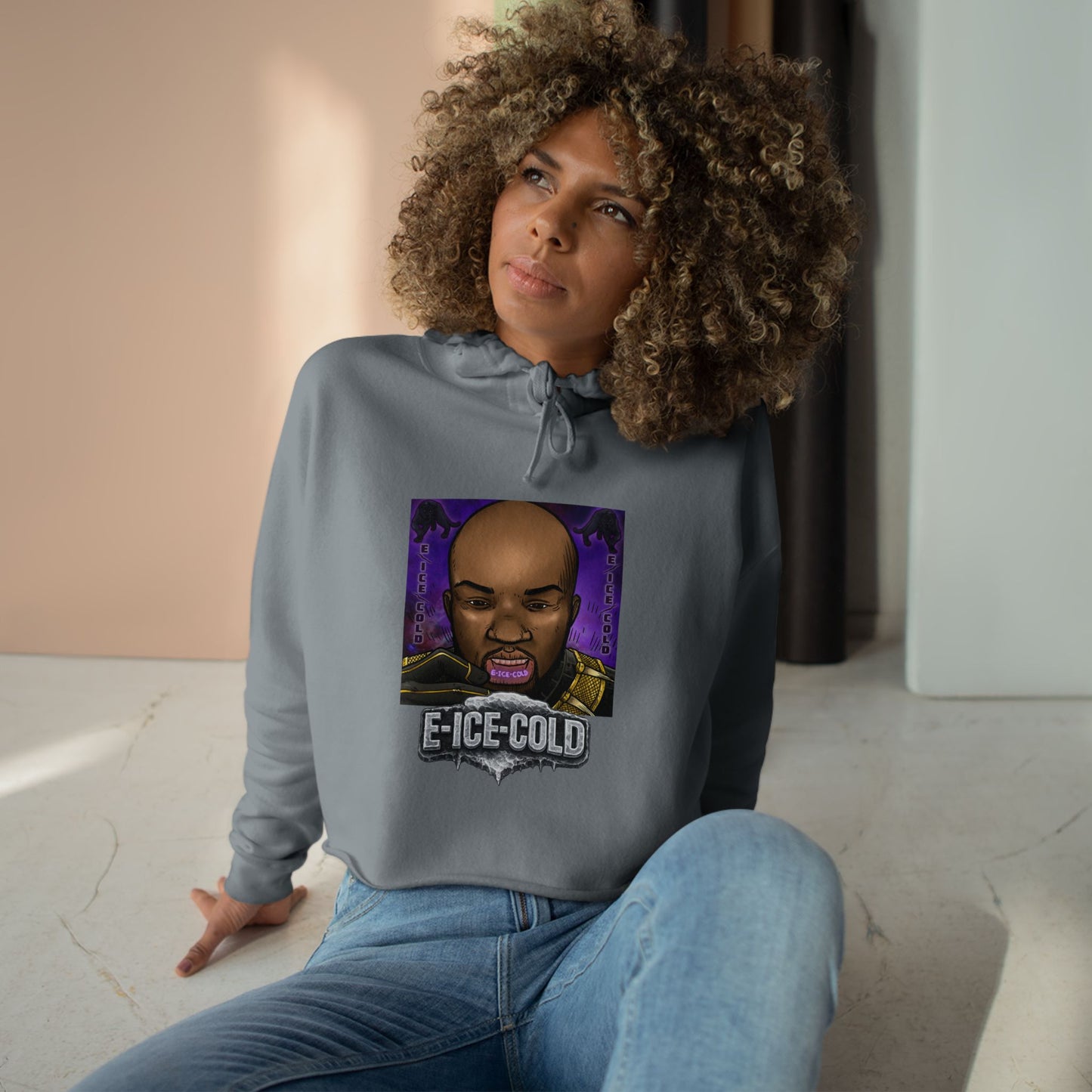 E-ICE-COLD Crop Hoodie – Graphic Rapper Portrait Streetwear