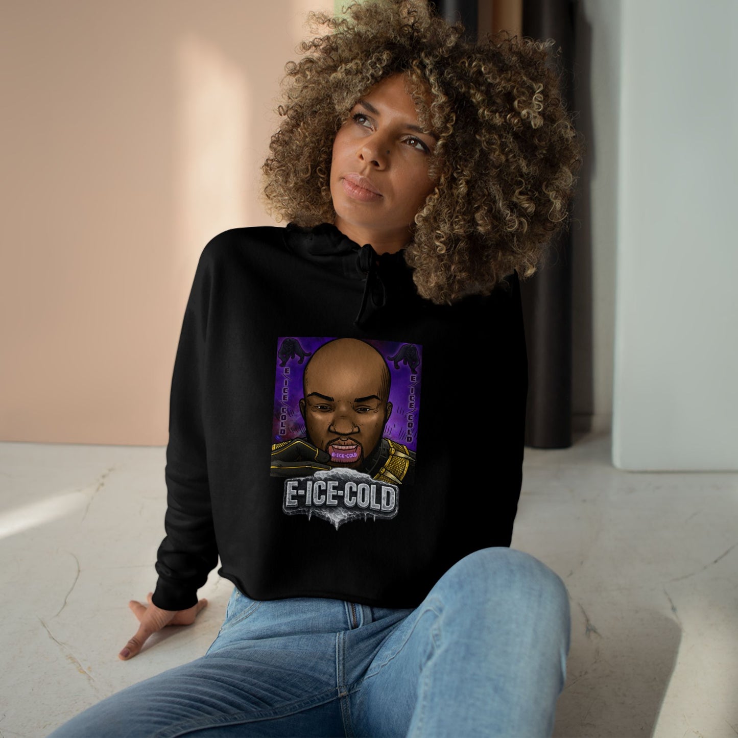 E-ICE-COLD Crop Hoodie – Graphic Rapper Portrait Streetwear