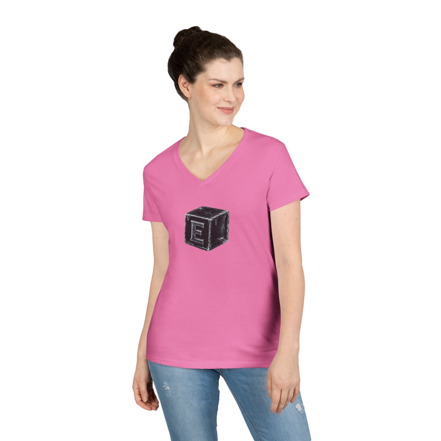 Women's V-Neck Tee — 3D Cube/ Ice-Cold Portrait
