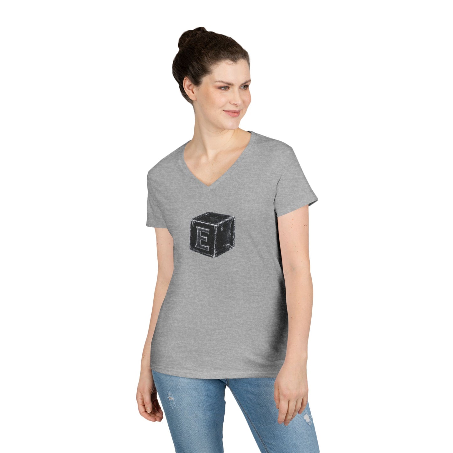 Women's V-Neck Tee — 3D Cube/ Ice-Cold Portrait